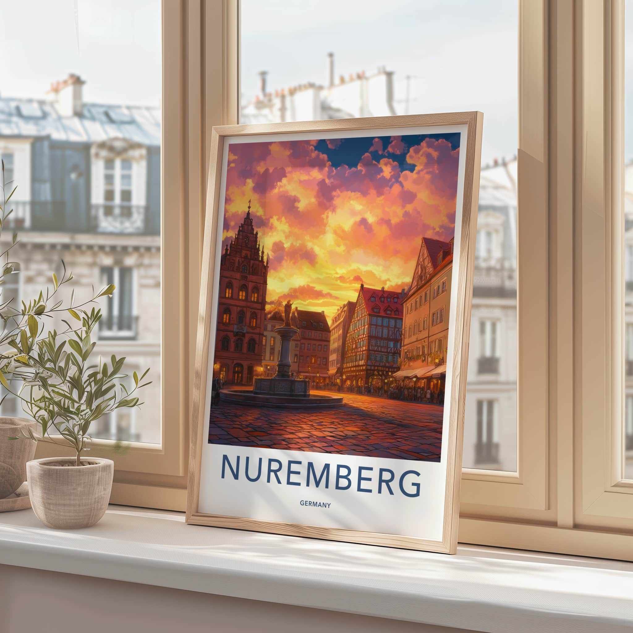 Nuremberg Poster - Germany Travel Art - Historic Square Sunset Home Decor