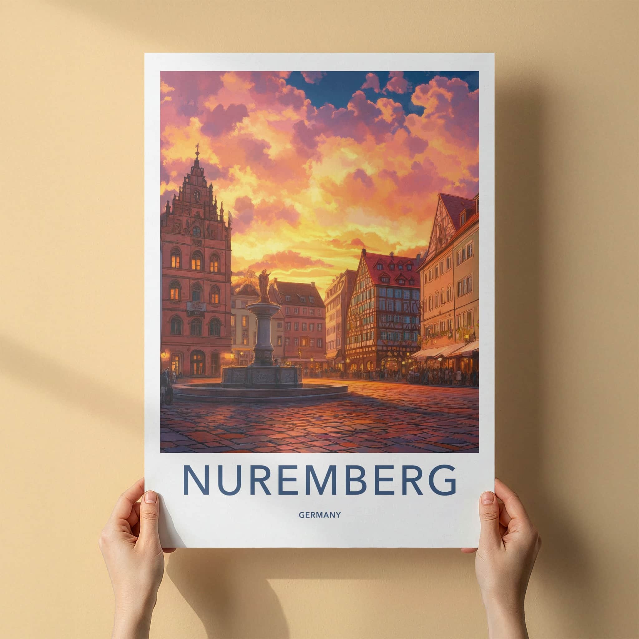 Nuremberg Poster - Germany Travel Art - Historic Square Sunset Home Decor