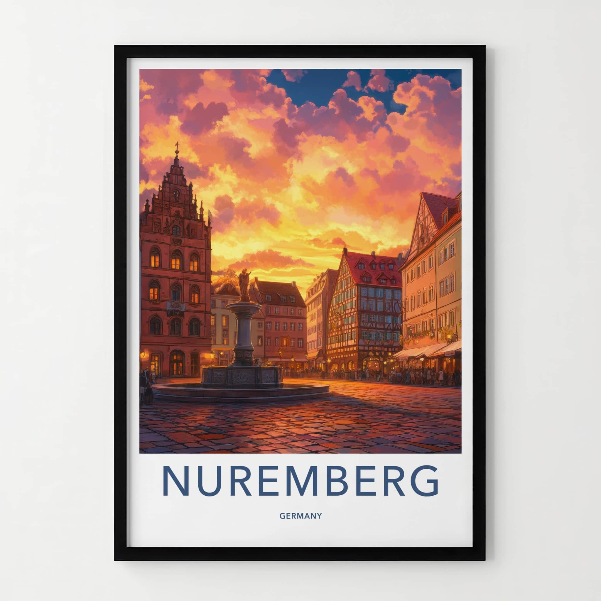 Nuremberg Poster - Germany Travel Art - Historic Square Sunset Home Decor