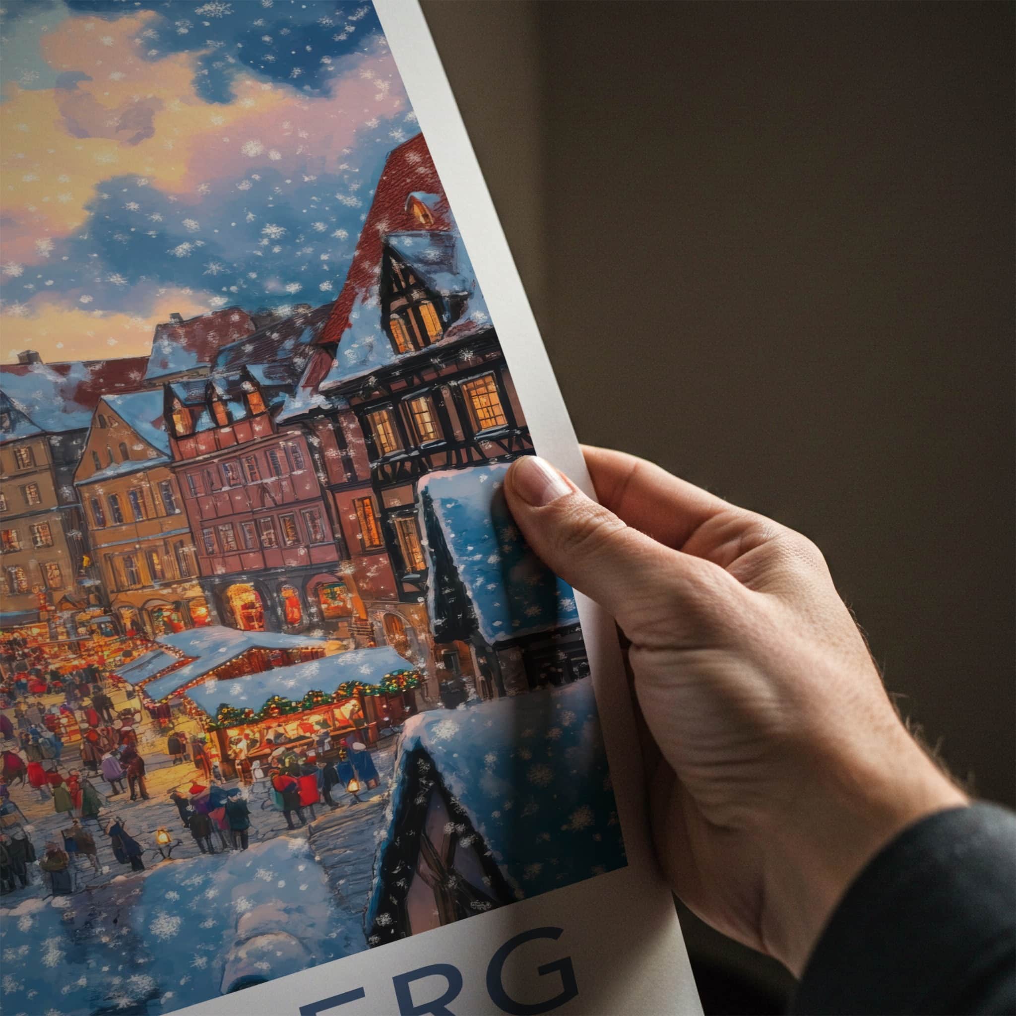 Nuremberg Poster - Germany Travel Art - Snowy Market Festival Home Decor
