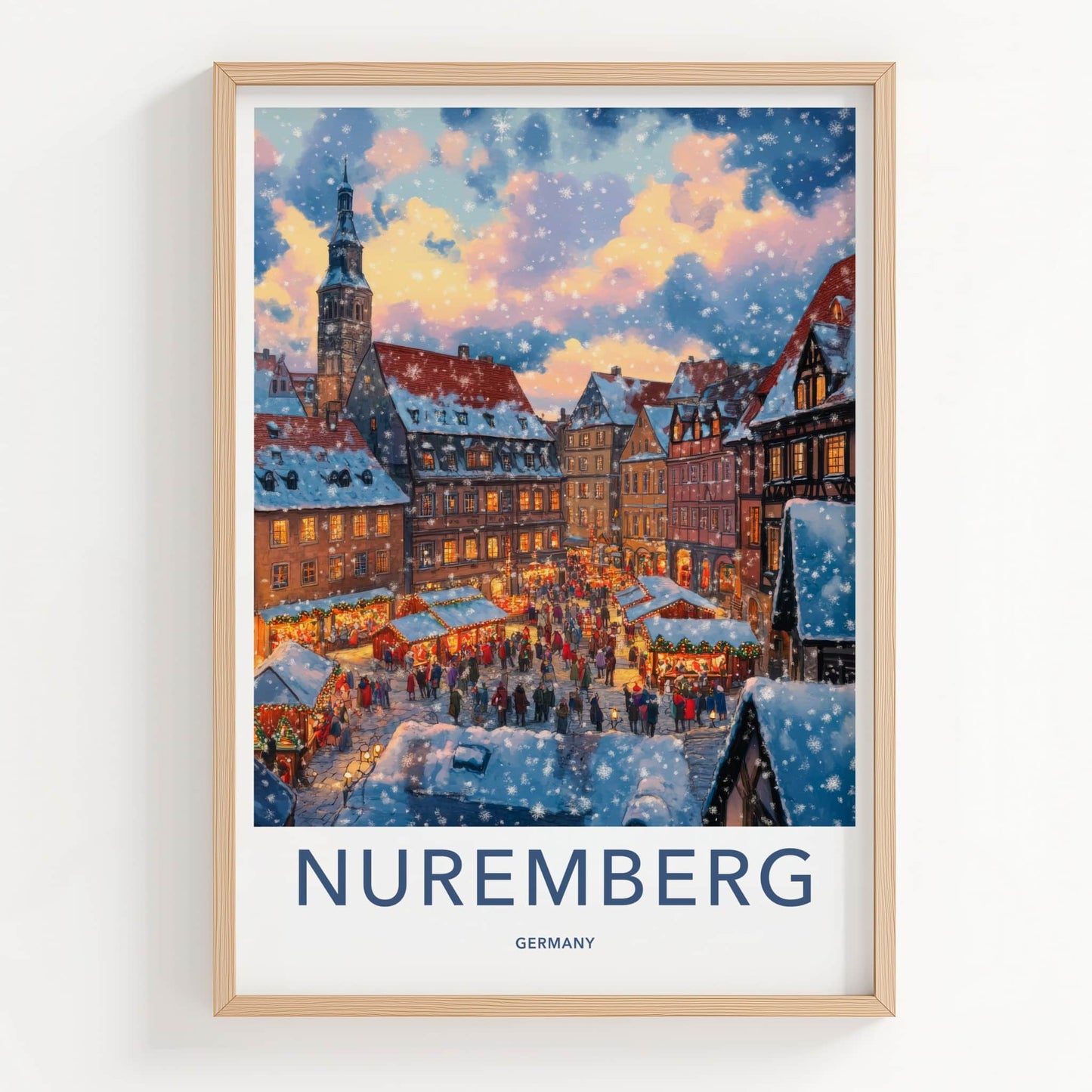 Nuremberg Poster - Germany Travel Art - Snowy Market Festival Home Decor