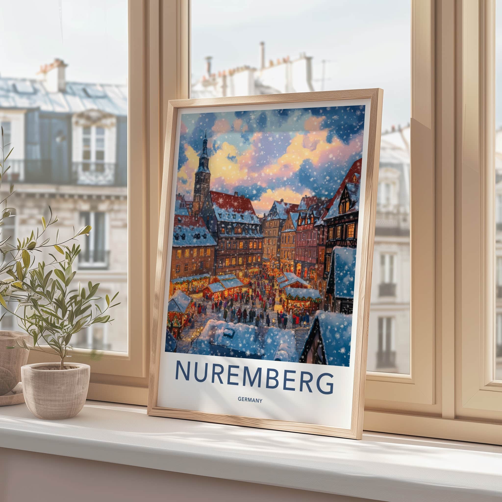 Nuremberg Poster - Germany Travel Art - Snowy Market Festival Home Decor