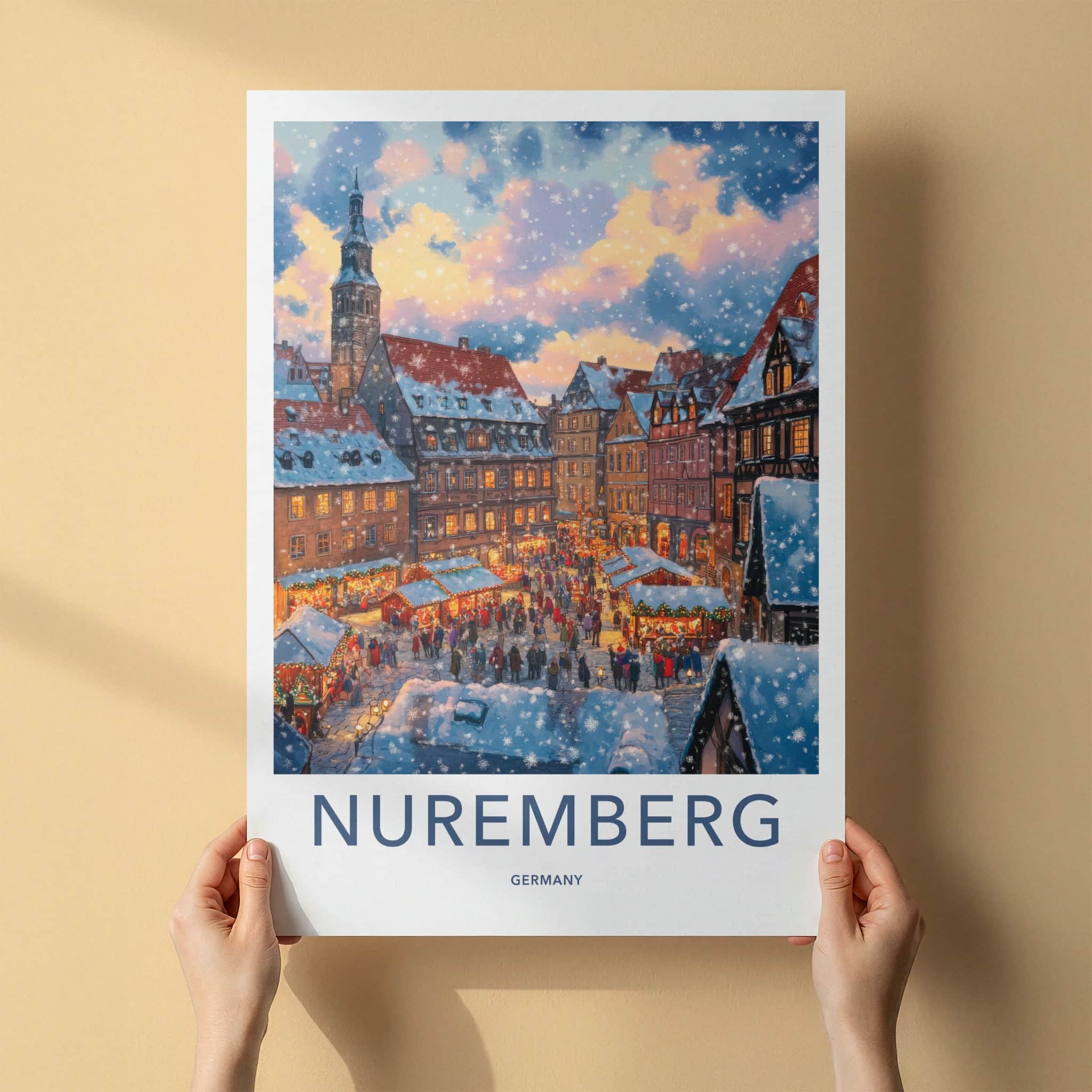 Nuremberg Poster - Germany Travel Art - Snowy Market Festival Home Decor