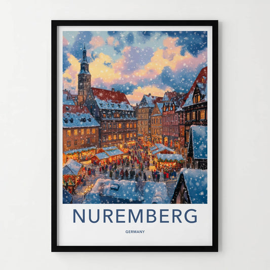 Nuremberg Poster - Germany Travel Art - Snowy Market Festival Home Decor