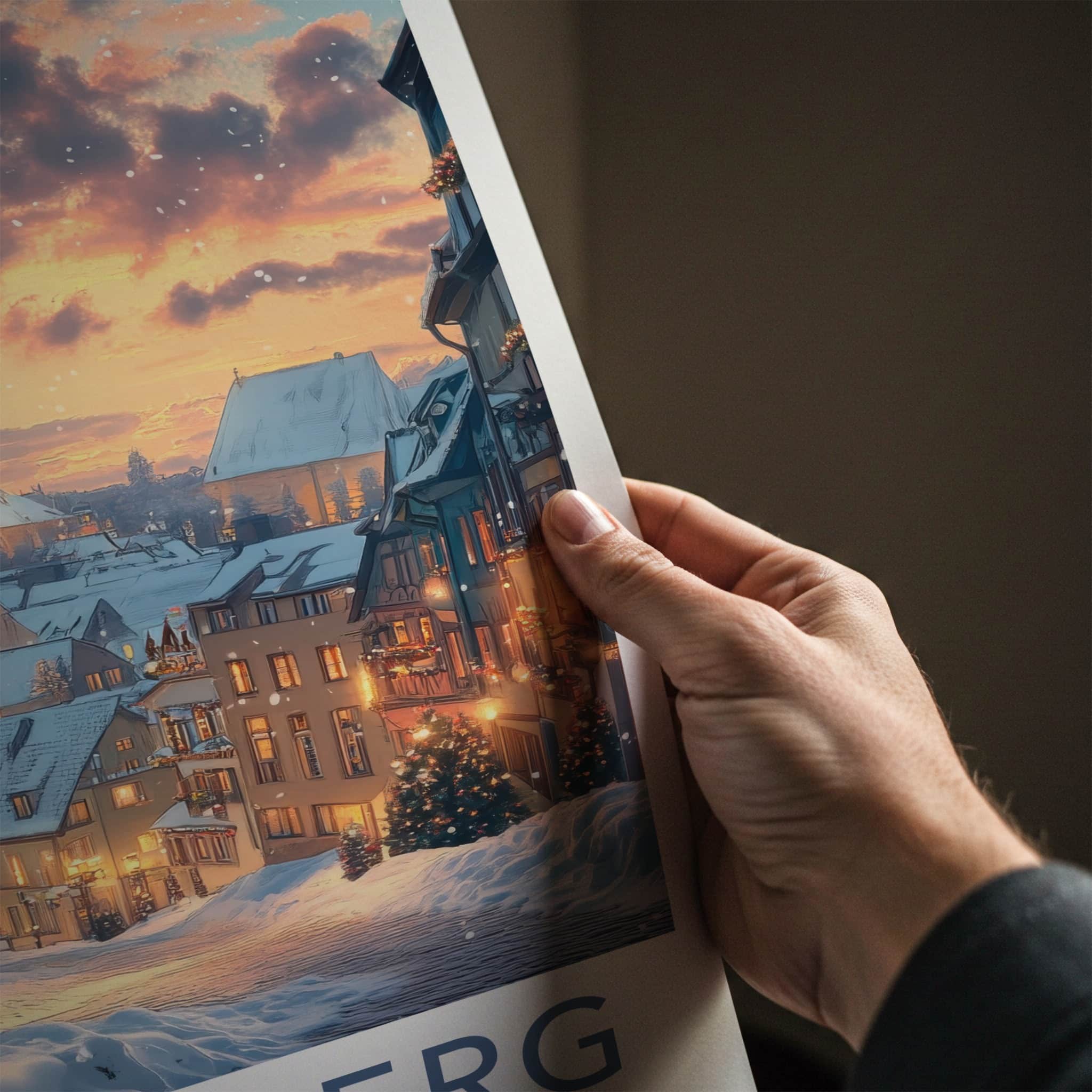 Nuremberg Poster - Germany Travel Art - Snowy Town Evening Home Decor