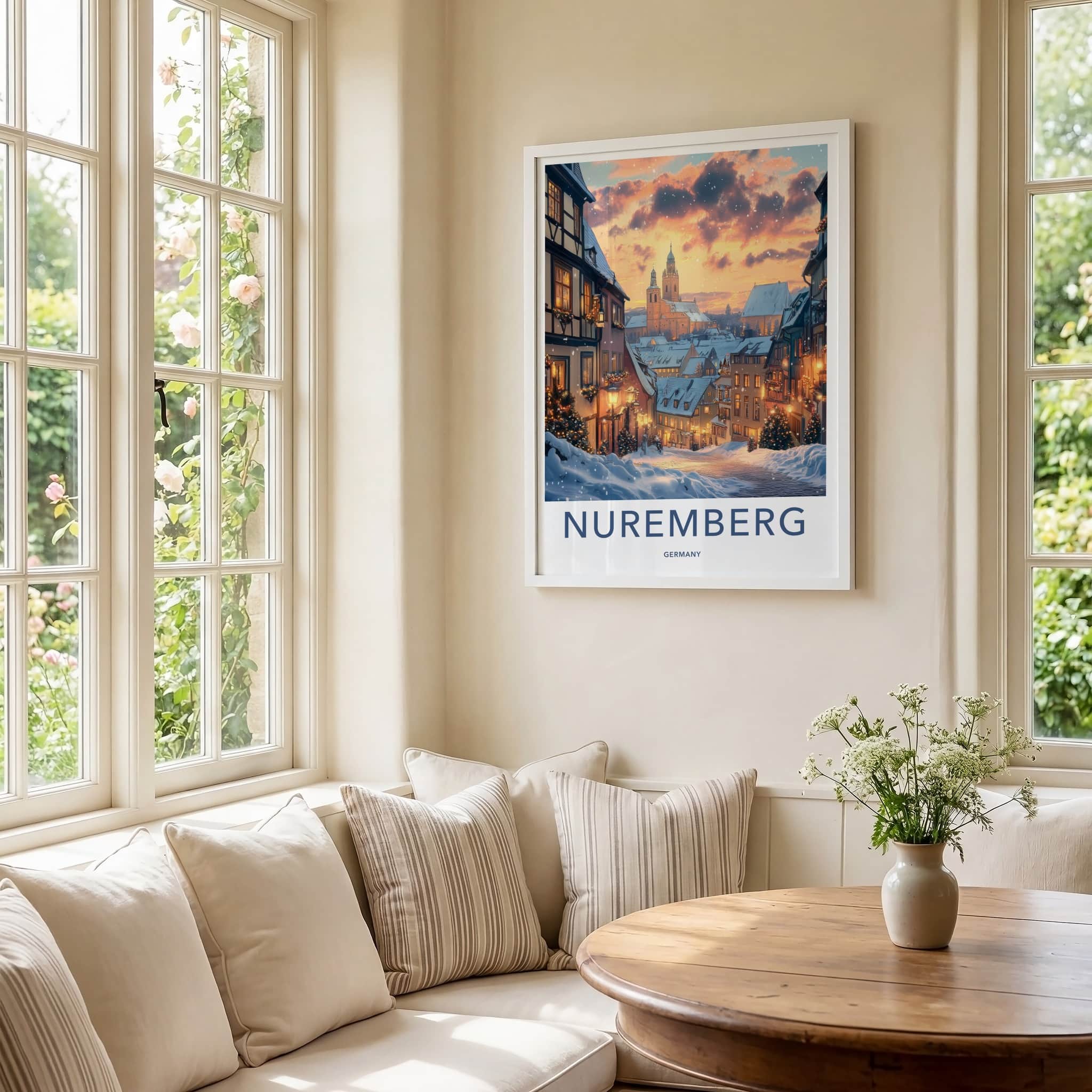 Nuremberg Poster - Germany Travel Art - Snowy Town Evening Home Decor