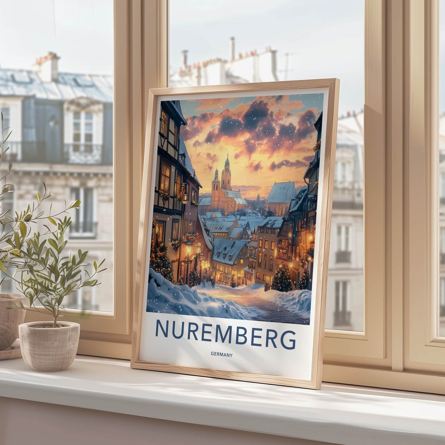 Nuremberg Poster - Germany Travel Art - Snowy Town Evening Home Decor