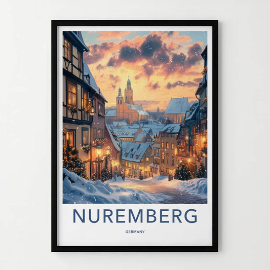 Nuremberg Poster - Germany Travel Art - Snowy Town Evening Home Decor