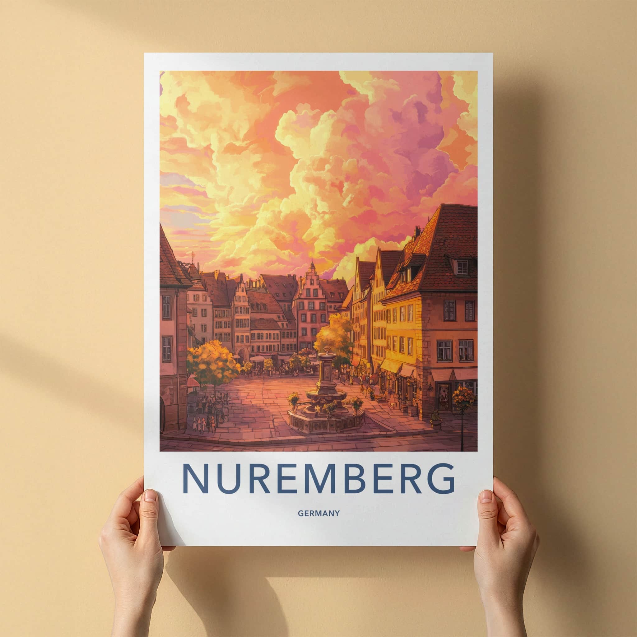 Nuremberg Poster - Germany Travel Art - Vibrant Sunset Square Home Decor