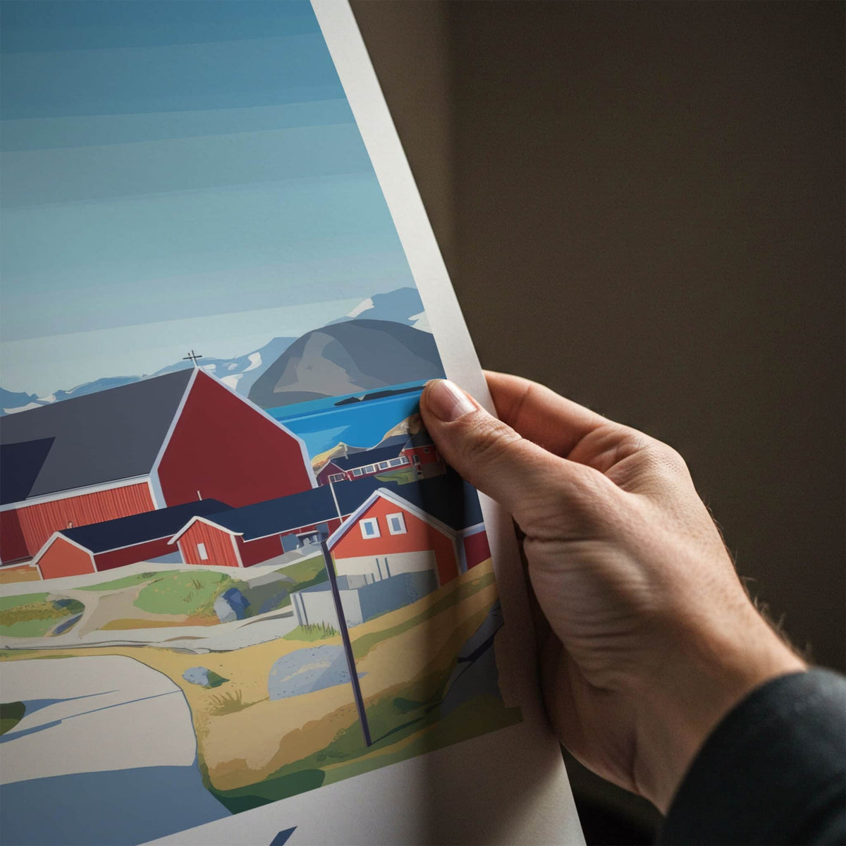 Nuuk Poster - Greenland Travel Art - Red Church Seascape Home Decor