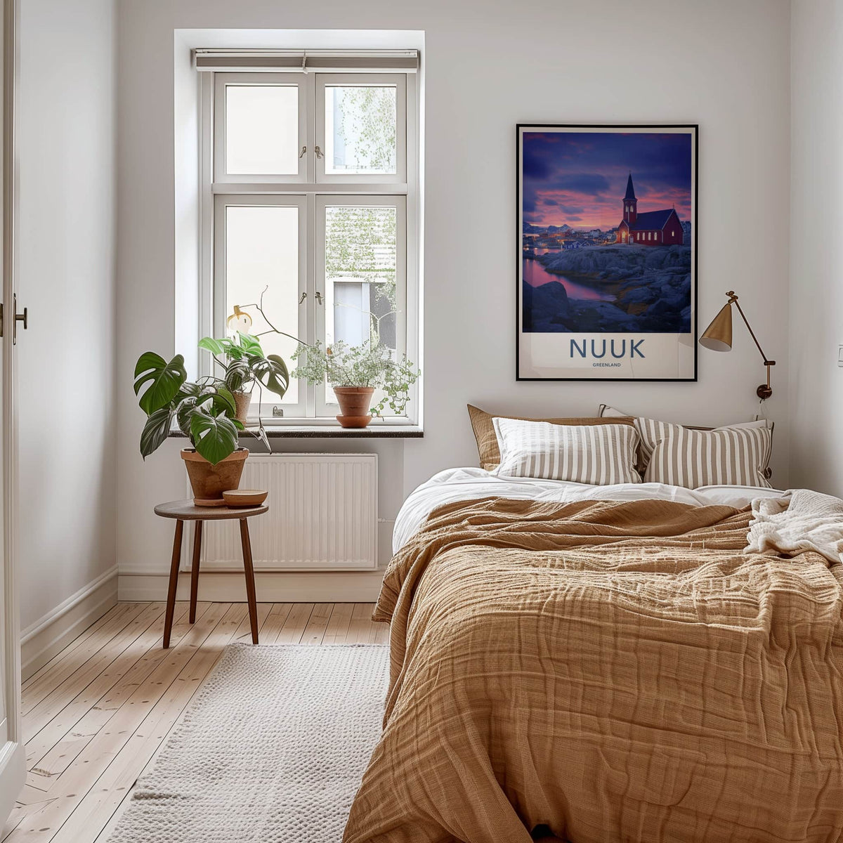 Nuuk Poster - Greenland Travel Art - Red Church Sunset Home Decor