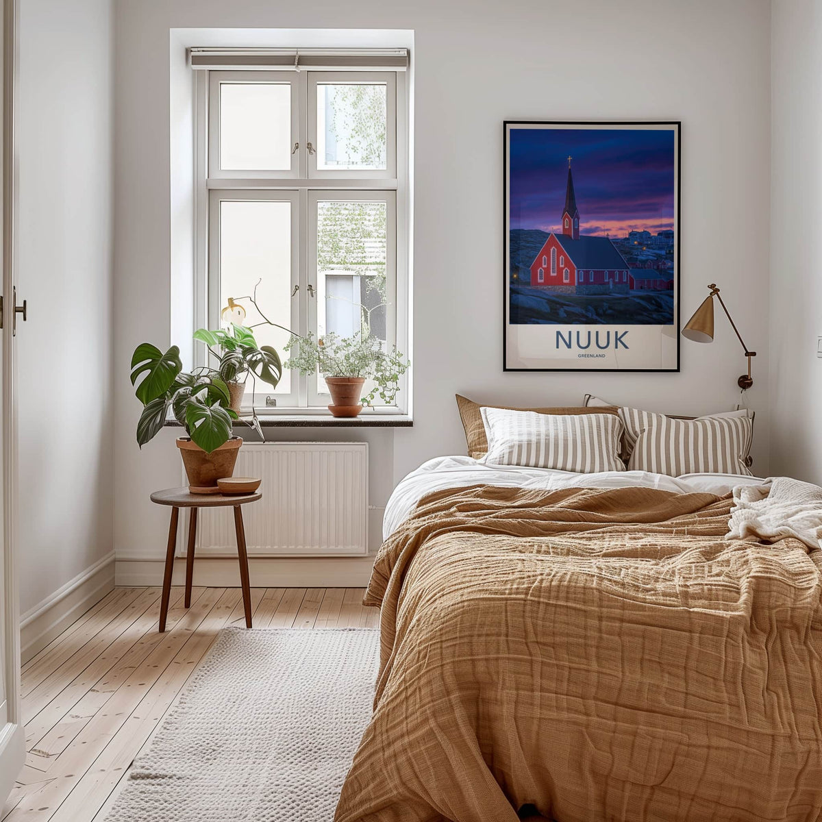 Nuuk Poster - Greenland Travel Art - Twilight Red Church Wall Decor