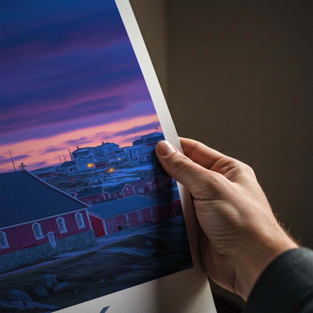 Nuuk Poster - Greenland Travel Art - Twilight Red Church Wall Decor