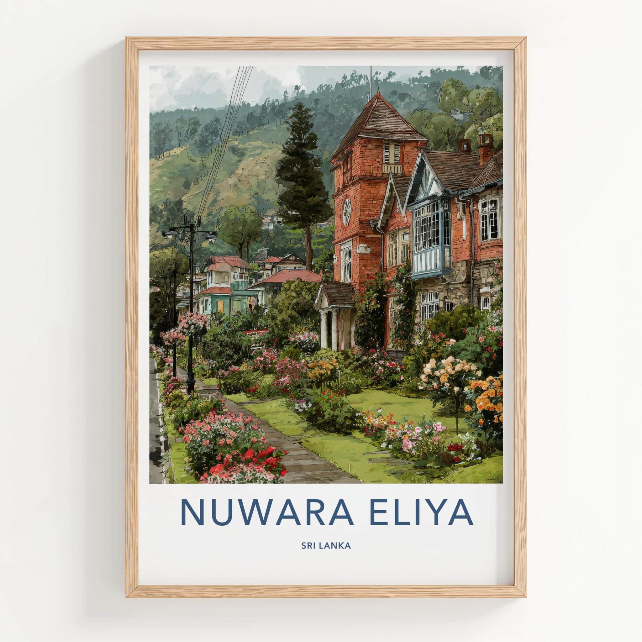 Nuwara Eliya Poster - Sri Lanka Travel Art - Flowering Hillside Town Home Decor