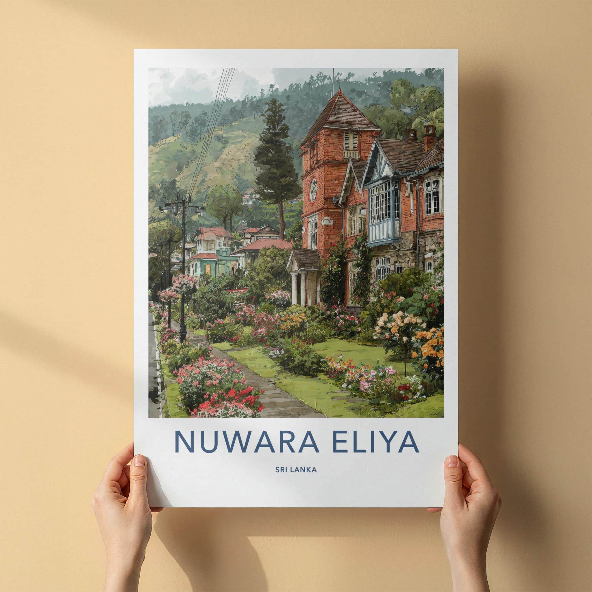 Nuwara Eliya Poster - Sri Lanka Travel Art - Flowering Hillside Town Home Decor