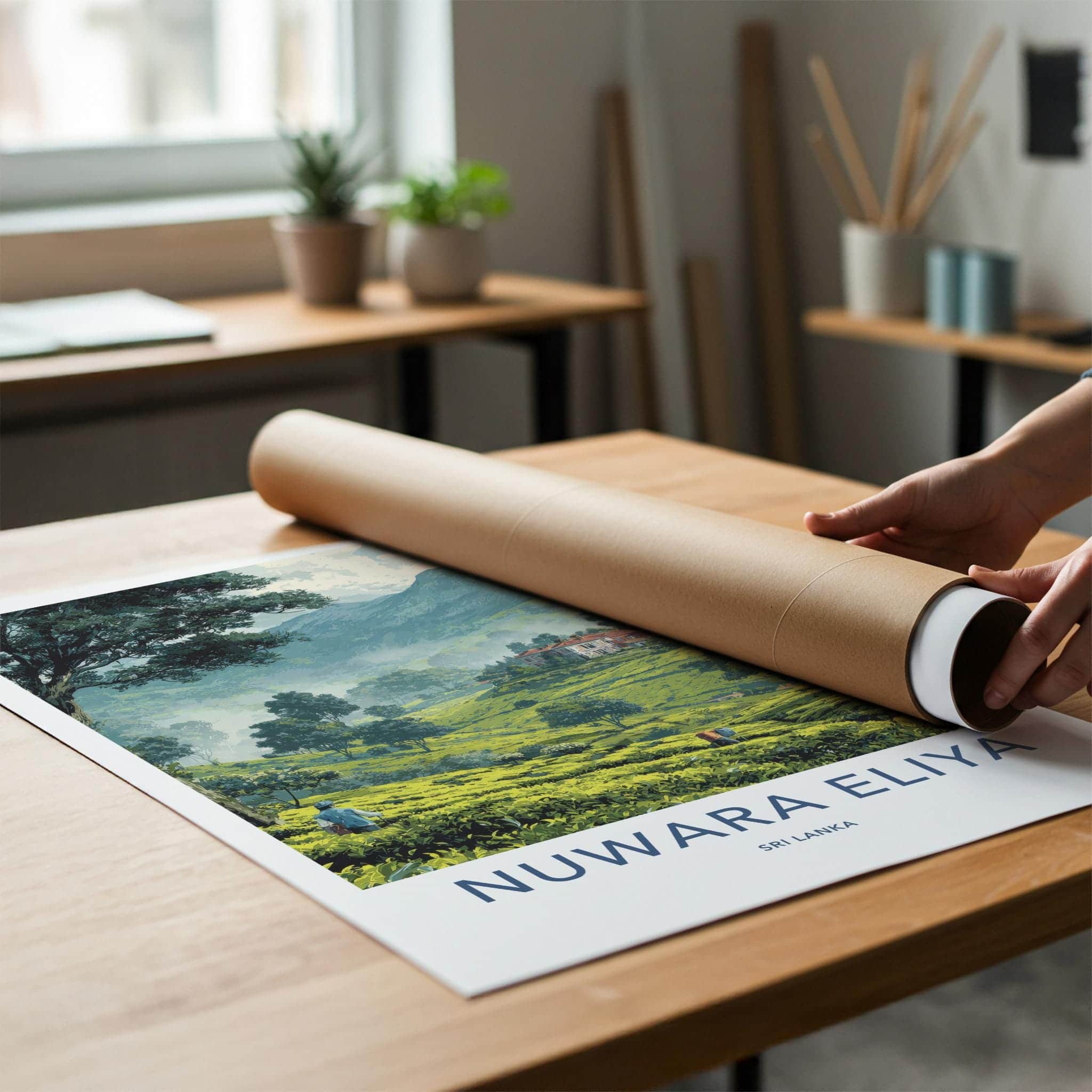 Nuwara Eliya Poster - Sri Lanka Travel Art - Lush Tea Plantation Home Decor