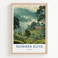 Nuwara Eliya Poster - Sri Lanka Travel Art - Misty Tea Estate Home Decor