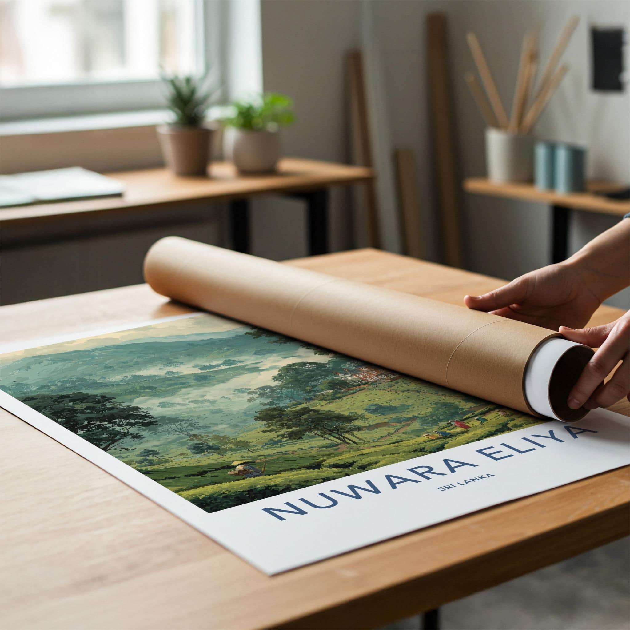 Nuwara Eliya Poster - Sri Lanka Travel Art - Misty Tea Estate Home Decor
