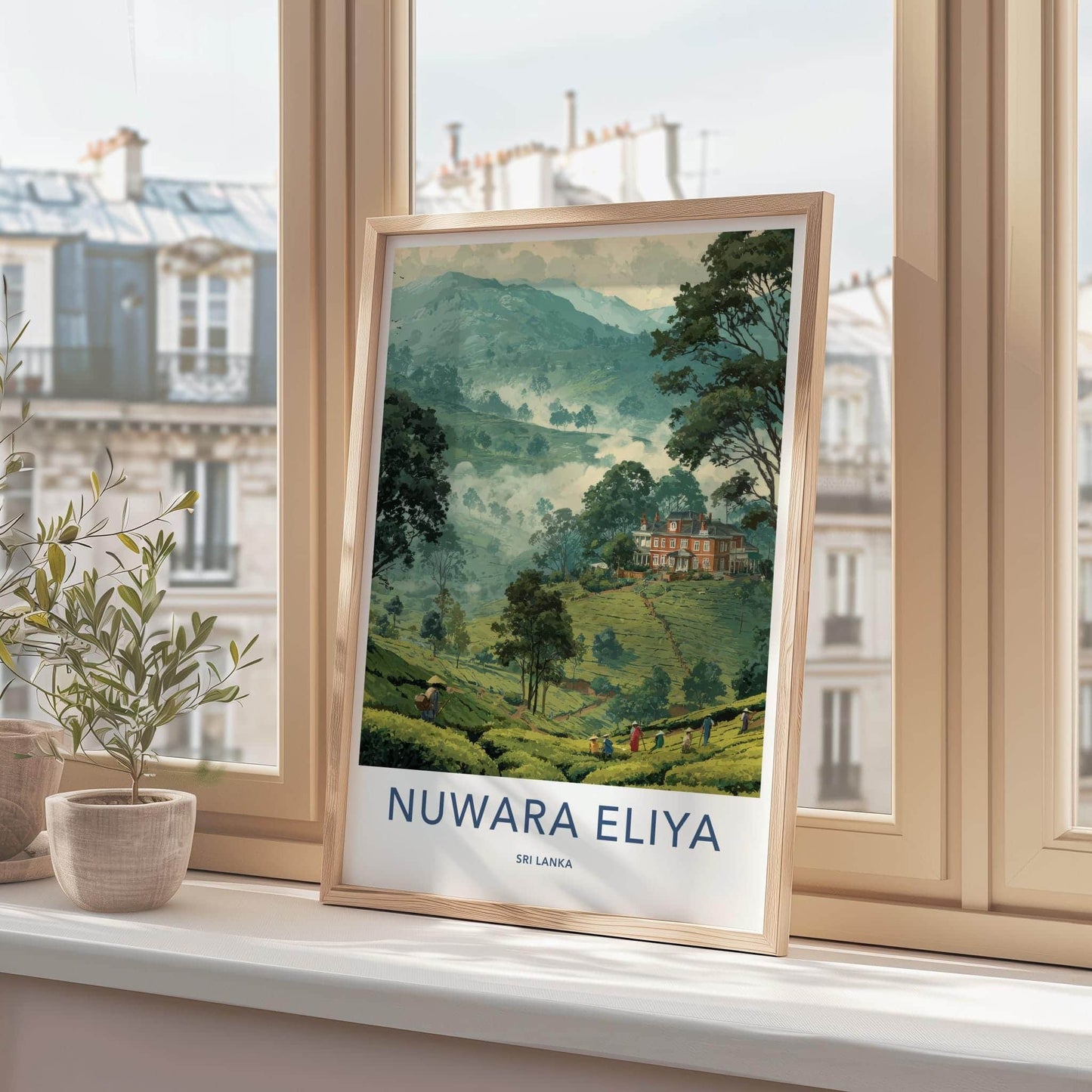 Nuwara Eliya Poster - Sri Lanka Travel Art - Misty Tea Estate Home Decor