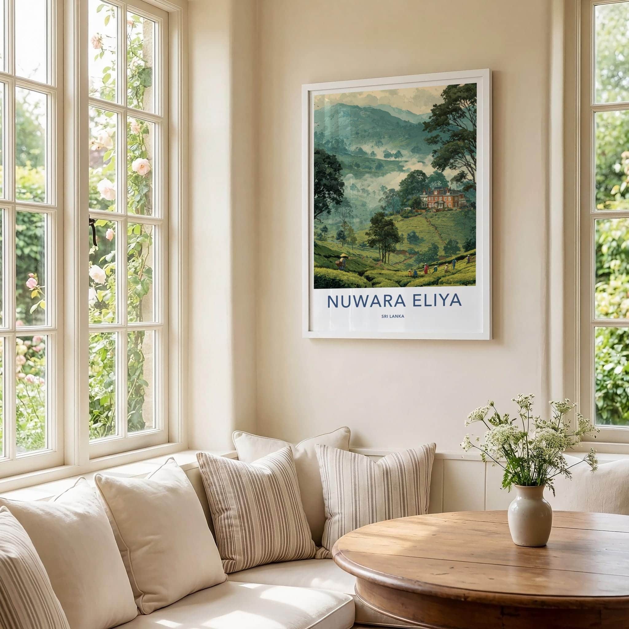 Nuwara Eliya Poster - Sri Lanka Travel Art - Misty Tea Estate Home Decor