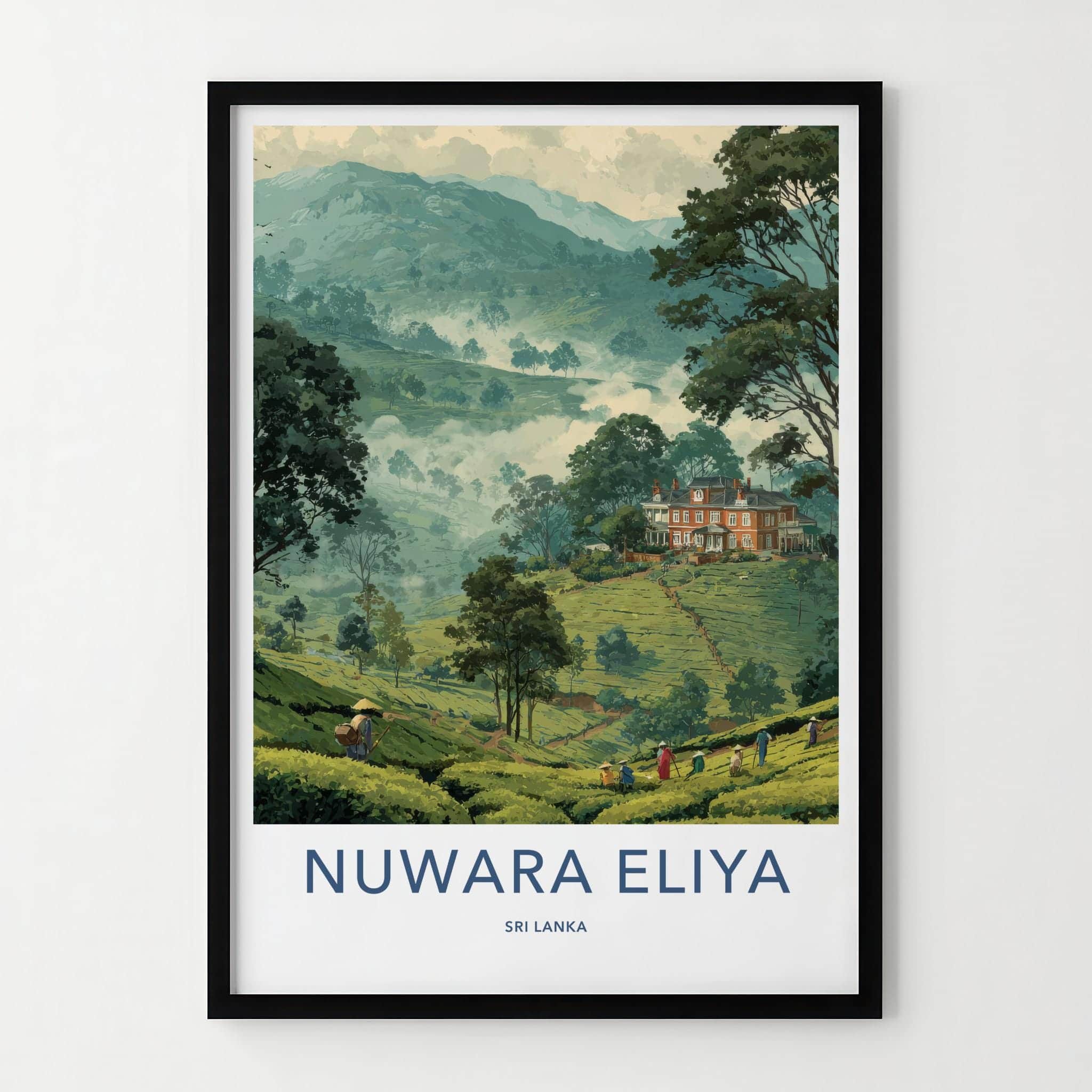 Nuwara Eliya Poster - Sri Lanka Travel Art - Misty Tea Estate Home Decor
