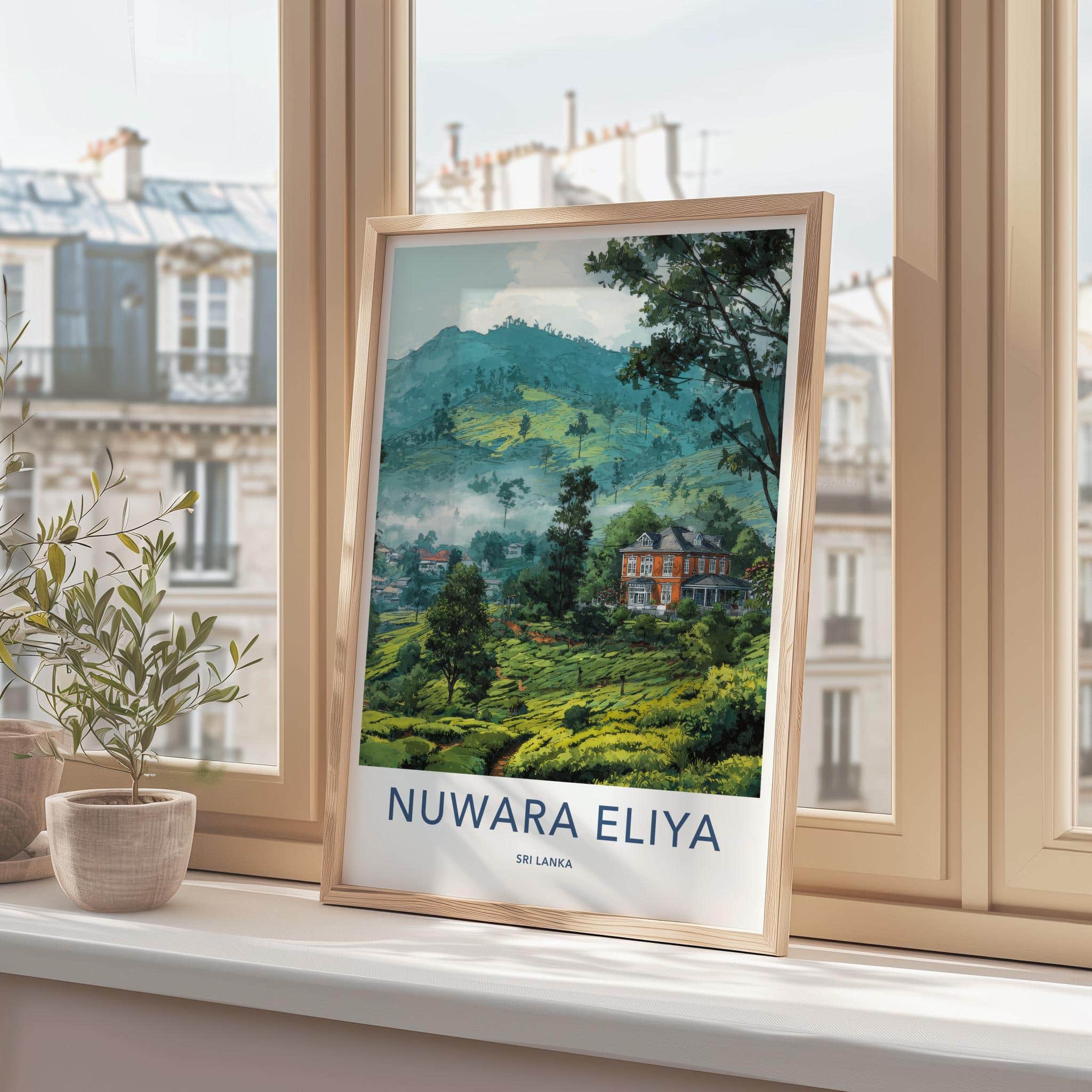 Nuwara Eliya Poster - Sri Lanka Travel Art - Misty Tea Plantation Home Decor