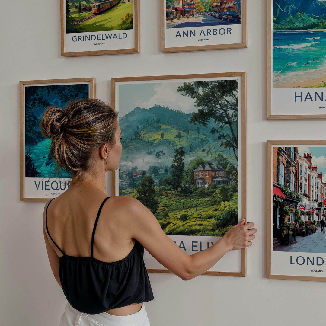 Nuwara Eliya Poster - Sri Lanka Travel Art - Misty Tea Plantation Home Decor