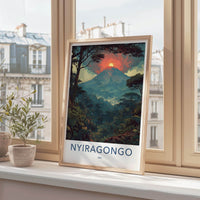 Nyiragongo Poster - Democratic Republic Congo Travel Art - Fiery Volcano Jungle Home Decor