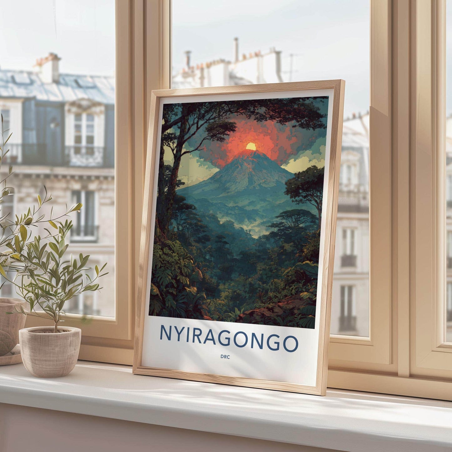 Nyiragongo Poster - Democratic Republic Congo Travel Art - Fiery Volcano Jungle Home Decor