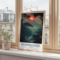 Nyiragongo Poster - DR Congo Travel Print - Fiery Sunset Mountain Home Decor
