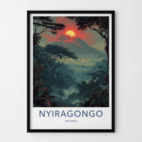 Nyiragongo Poster - DR Congo Travel Print - Fiery Sunset Mountain Home Decor