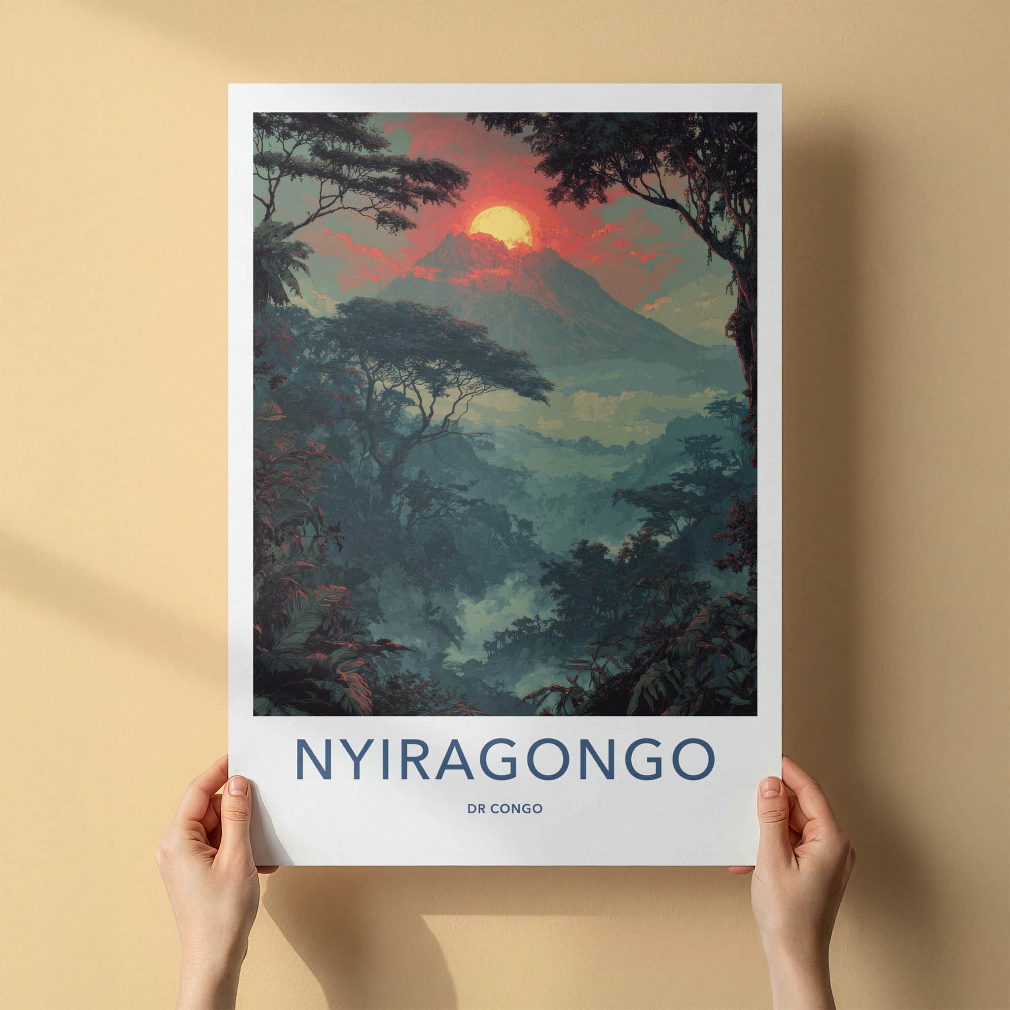 Nyiragongo Poster - DR Congo Travel Print - Fiery Sunset Mountain Home Decor