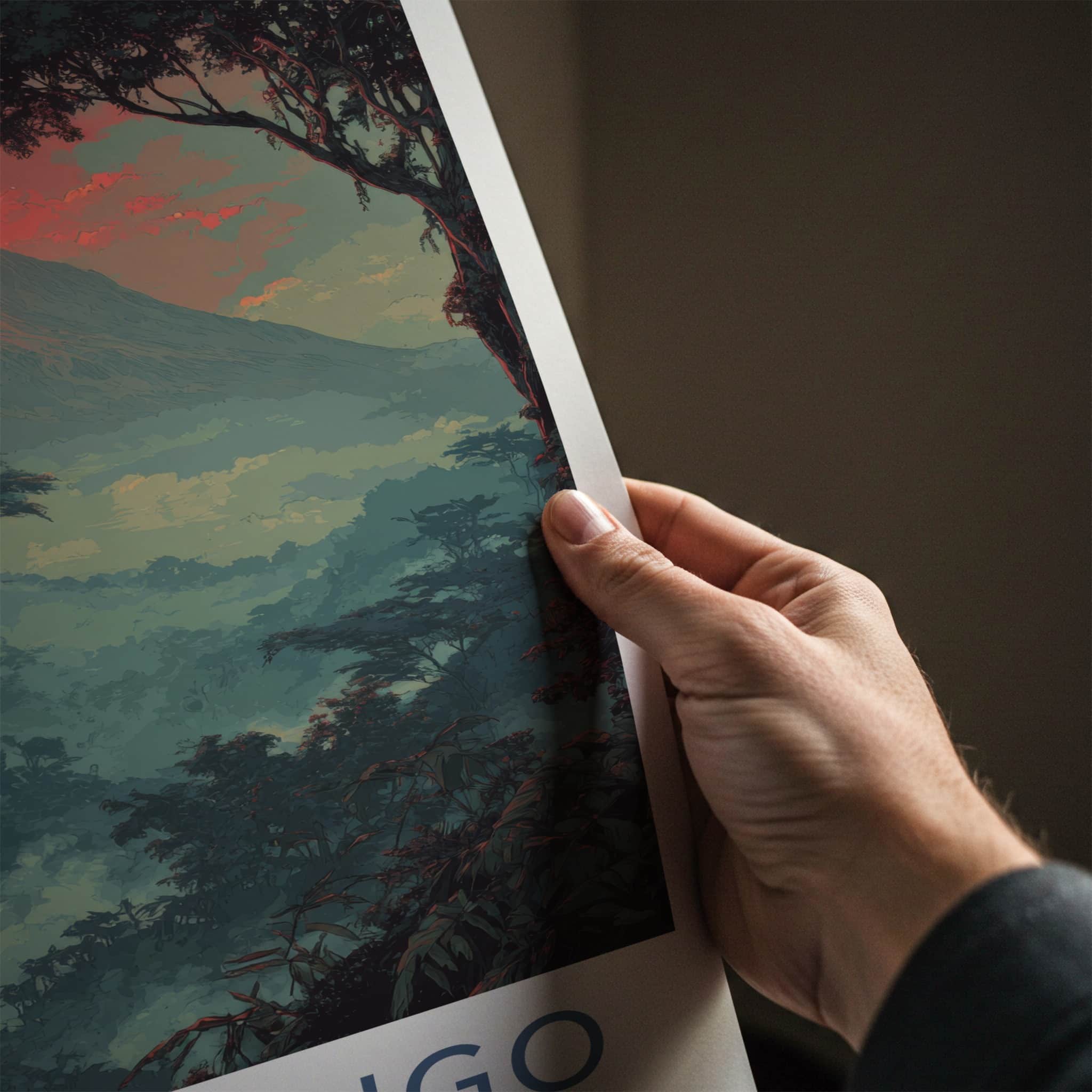 Nyiragongo Poster - DR Congo Travel Print - Fiery Sunset Mountain Home Decor