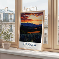 Oaxaca Poster - Mexico Travel Art - Agave Field Sunset Home Decor