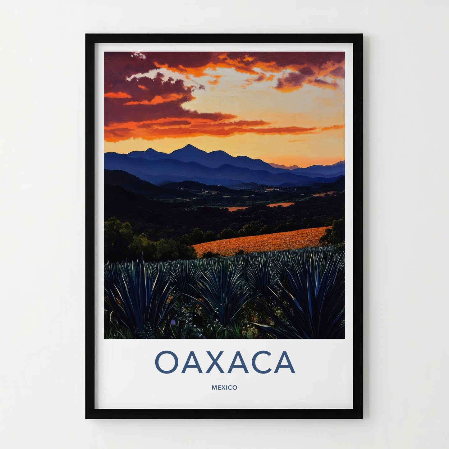 Oaxaca Poster - Mexico Travel Art - Agave Field Sunset Home Decor