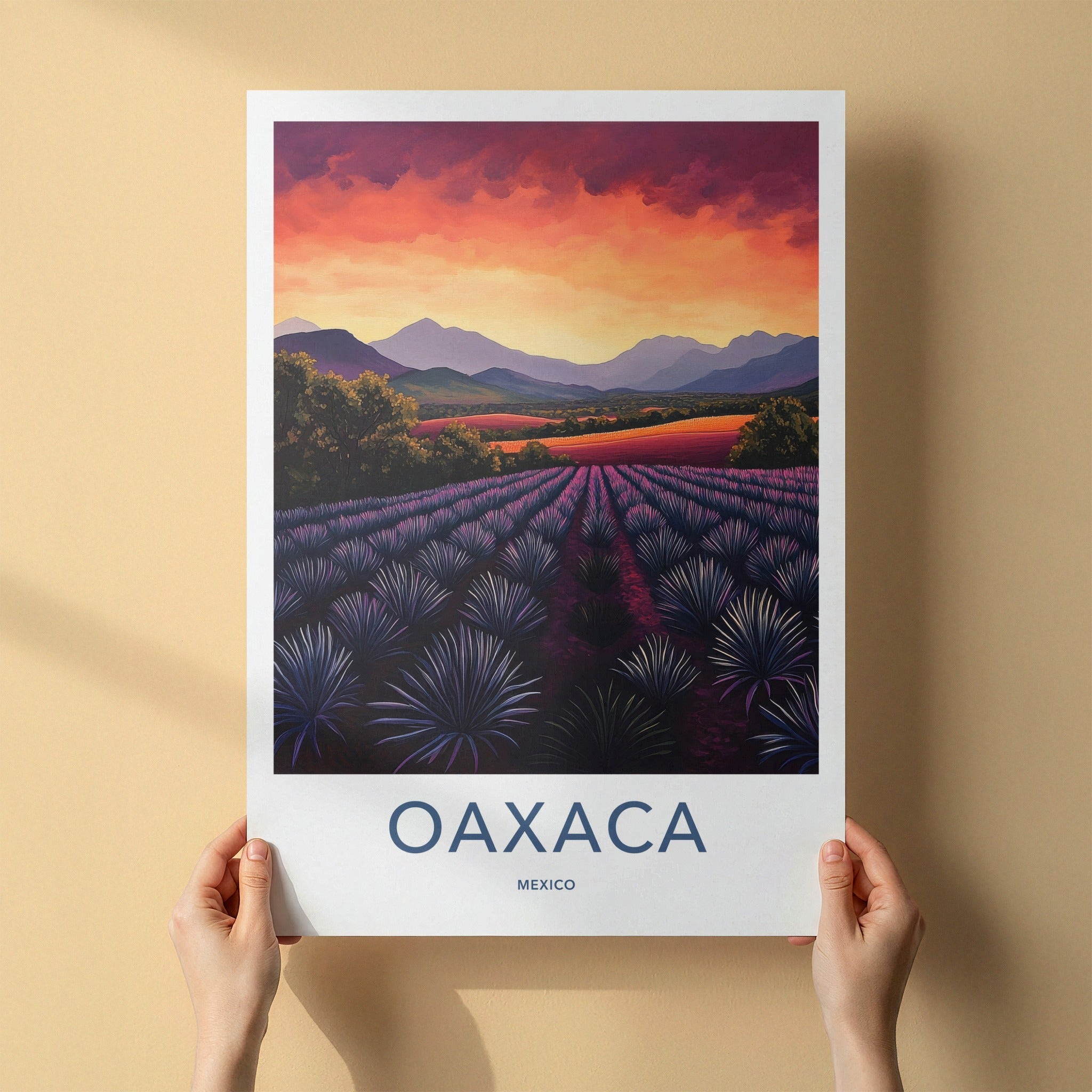 Oaxaca Poster - Mexico Travel Art - Agave Field Sunset Home Decor