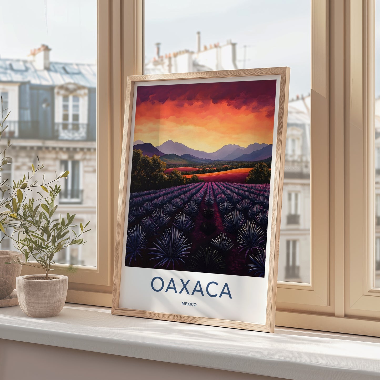 Oaxaca Poster - Mexico Travel Art - Agave Field Sunset Home Decor