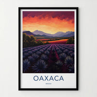 Oaxaca Poster - Mexico Travel Art - Agave Field Sunset Home Decor