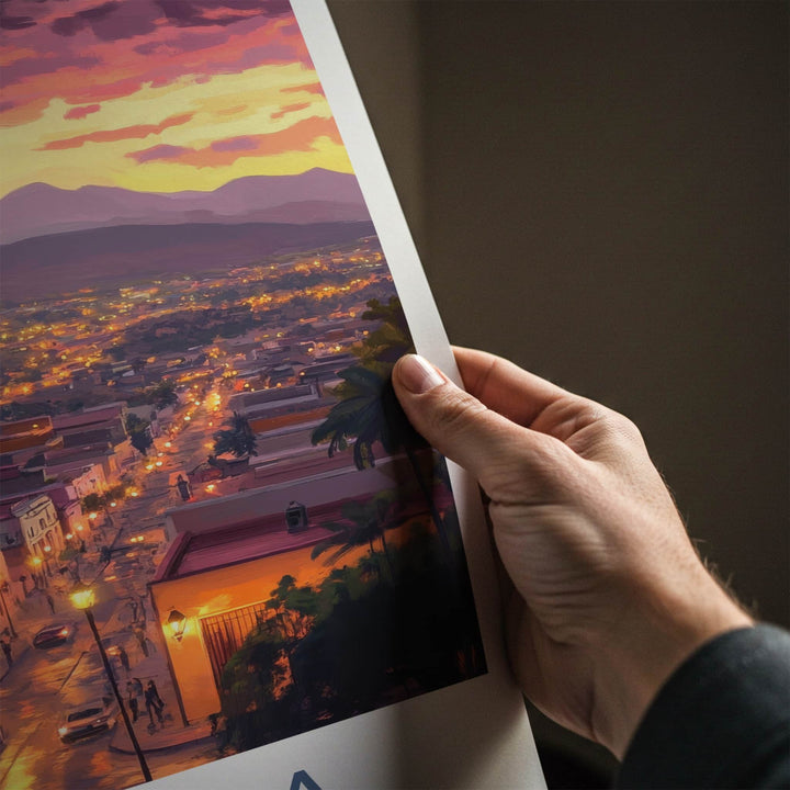 Oaxaca Poster - Mexico Travel Art - Vibrant City Evening Home Decor
