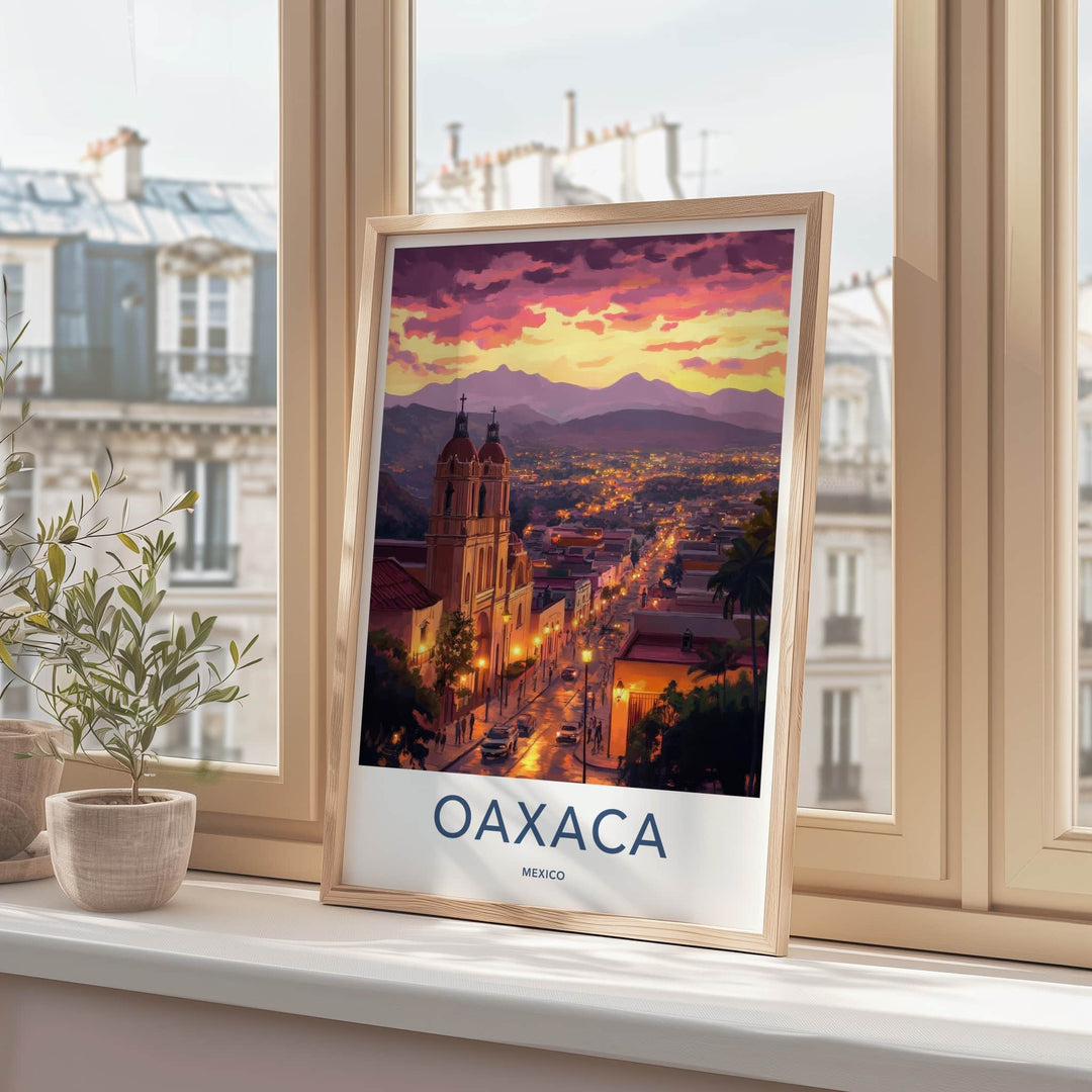 Oaxaca Poster - Mexico Travel Art - Vibrant City Evening Home Decor