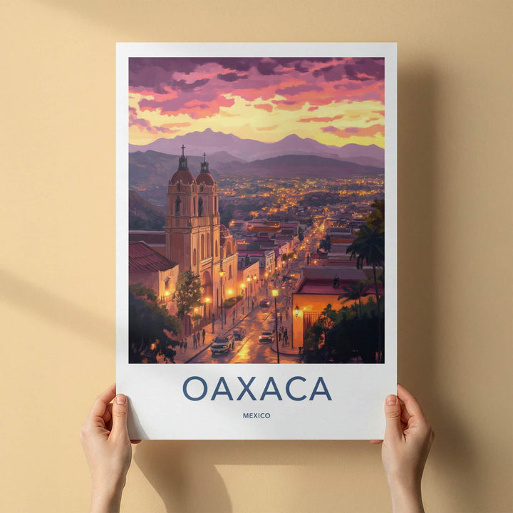 Oaxaca Poster - Mexico Travel Art - Vibrant City Evening Home Decor