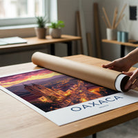 Oaxaca Poster - Mexico Travel Art - Vibrant City Evening Home Decor
