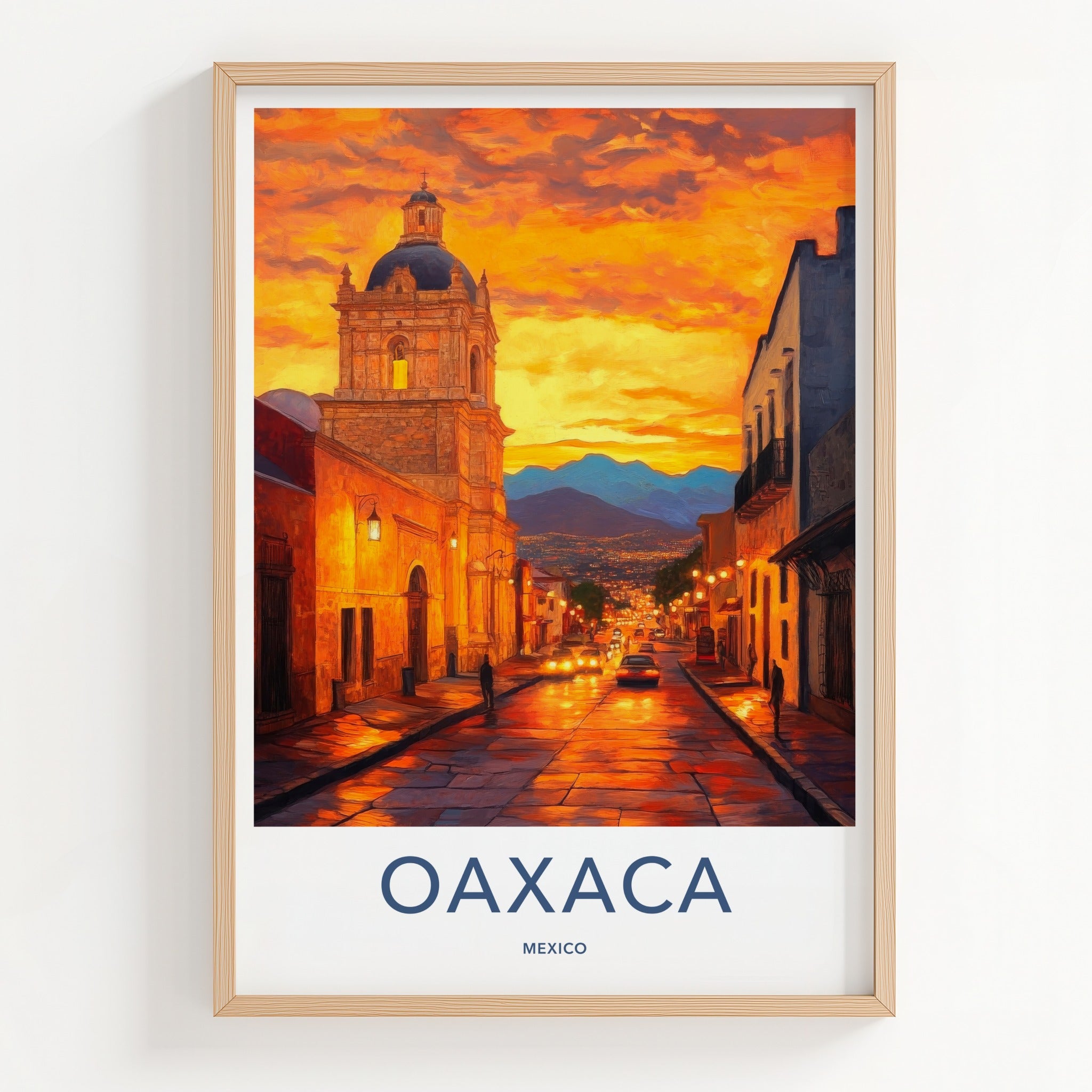 Oaxaca Poster - Mexico Travel Art - Vibrant City Sunset Home Decor