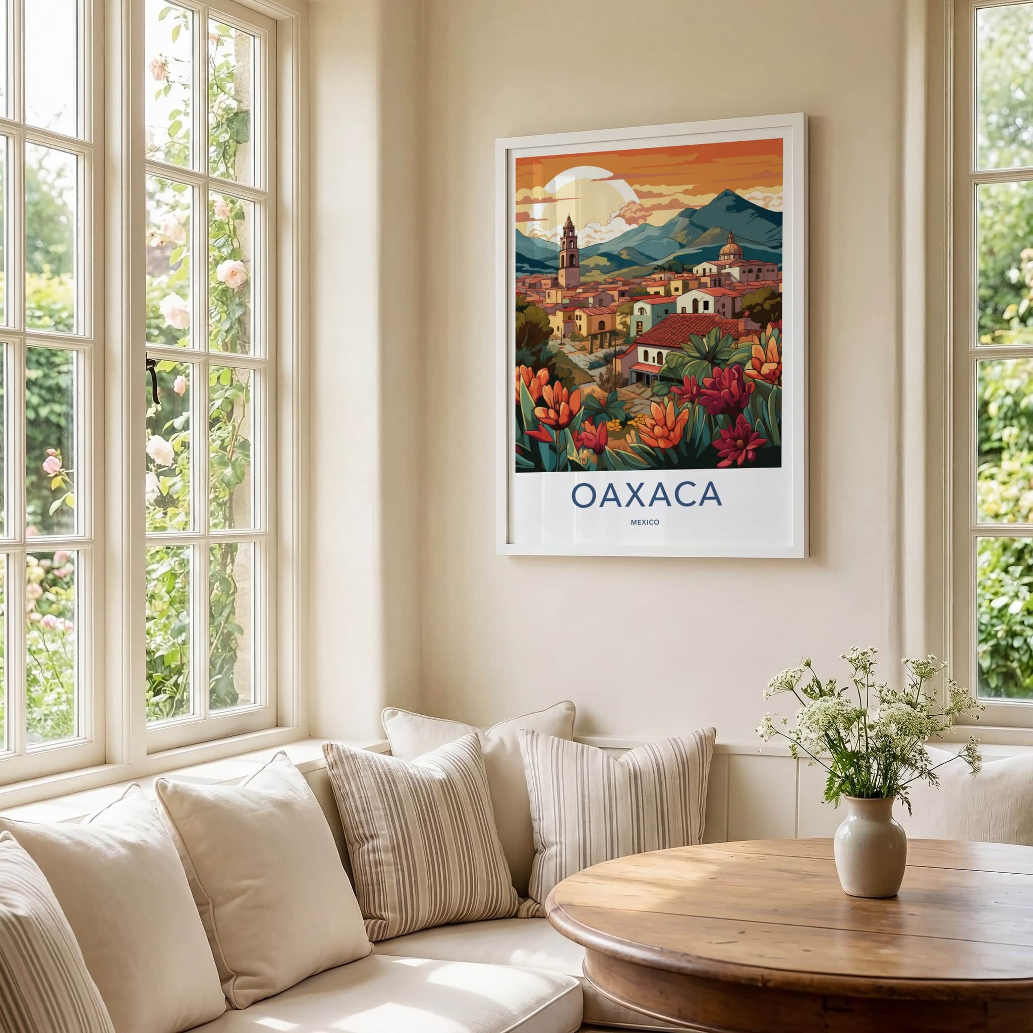 Oaxaca Poster - Mexico Travel Art - Vibrant Town Flowers Home Decor