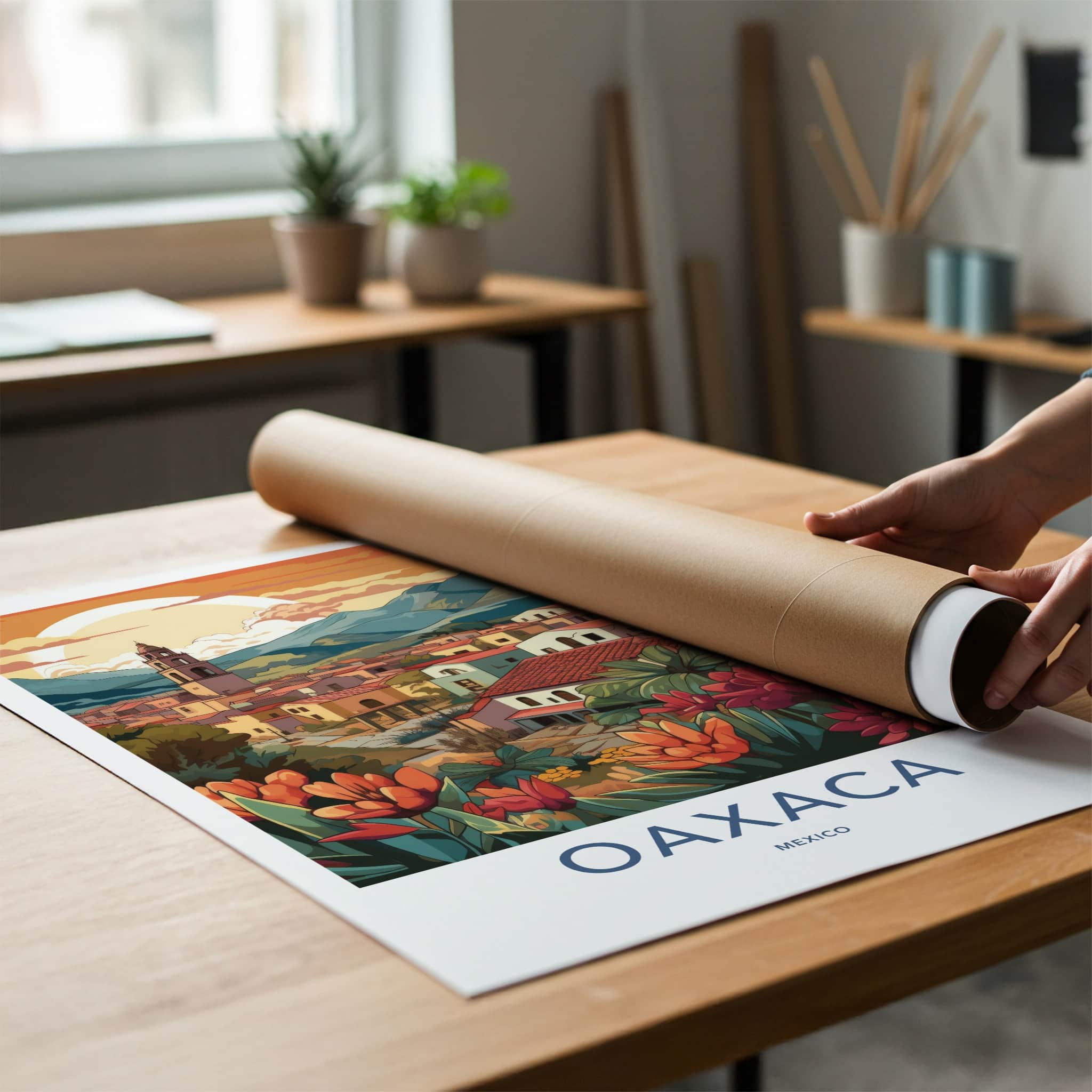 Oaxaca Poster - Mexico Travel Art - Vibrant Town Flowers Home Decor