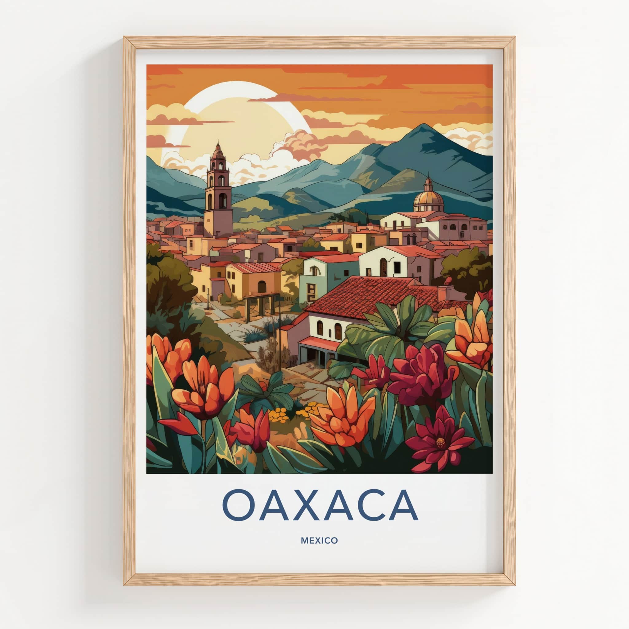 Oaxaca Poster - Mexico Travel Art - Vibrant Town Flowers Home Decor