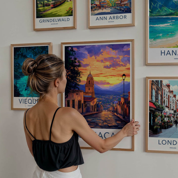 Oaxaca Poster - Mexico Travel Print - Sunset City Vista Lounge Decor
