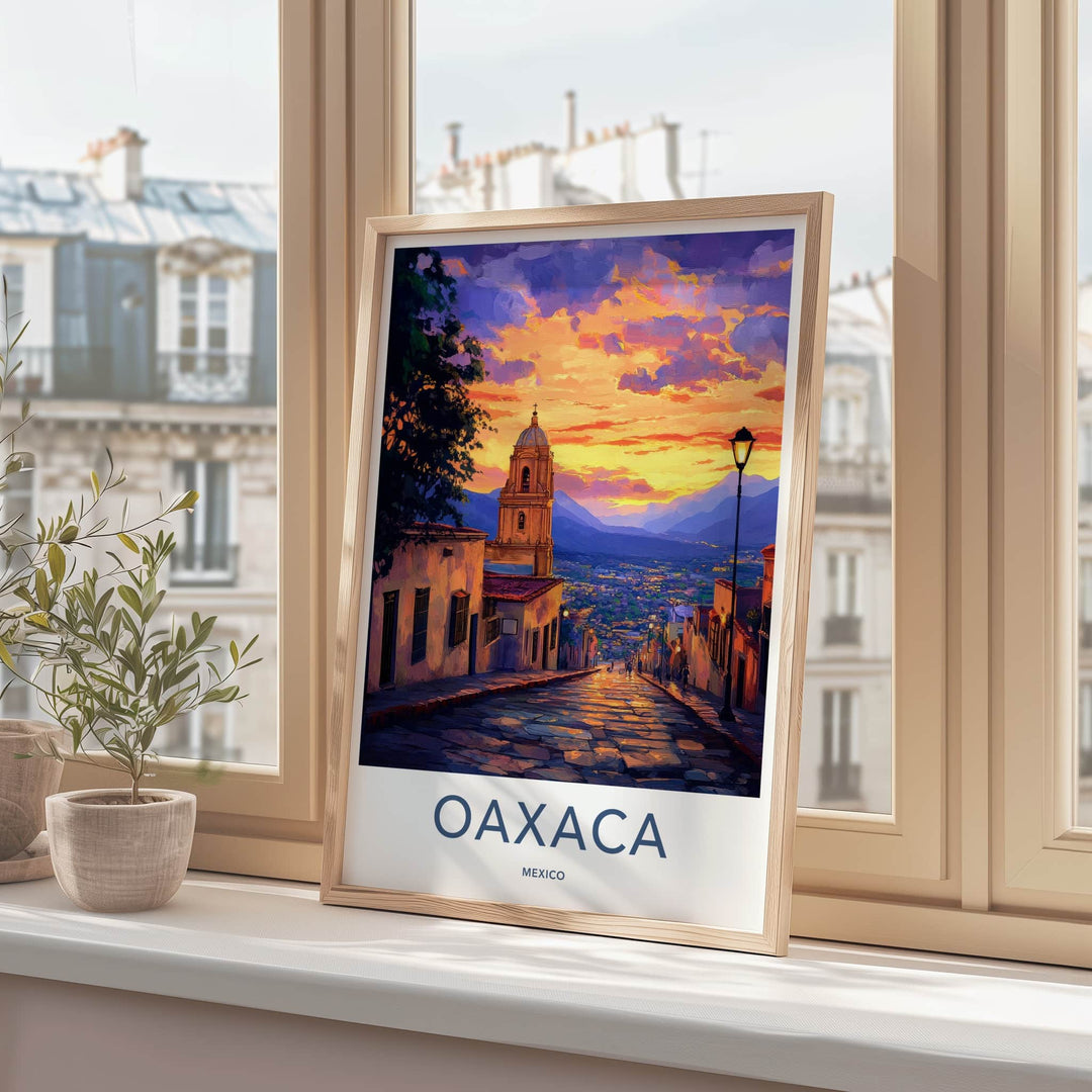 Oaxaca Poster - Mexico Travel Print - Sunset City Vista Lounge Decor