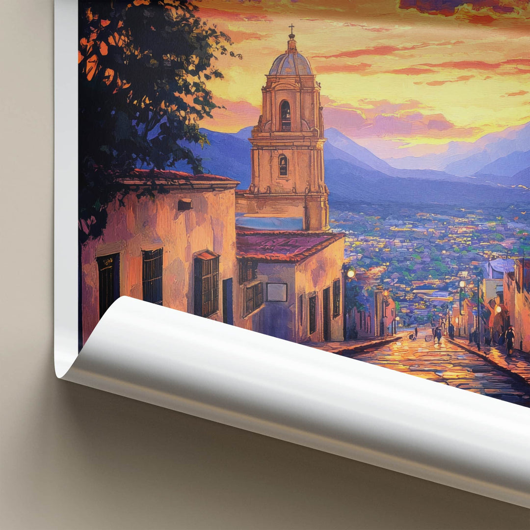 Oaxaca Poster - Mexico Travel Print - Sunset City Vista Lounge Decor