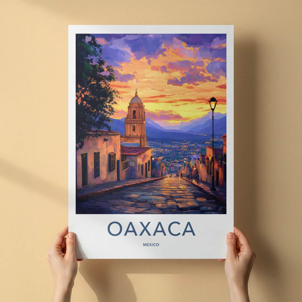 Oaxaca Poster - Mexico Travel Print - Sunset City Vista Lounge Decor